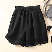 abordables Short en lin et coton-Femmes Short en coton et lin Shorts Slacks Occasionnel Court Naturel Uni Avec Poches Conception à cordon élastique Confortable Extérieur Sortir Noir Gingembre Vert Amande Été Coupe régulière