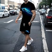 voordelige Bedrukte T-shirts voor heren-Voor heren Dierenprint 2 stuks T-shirts sets Zomer tops Korte mouw Korte broek Strakke ronde hals Streetwear Sport Casual Urheilu Casual Dagelijks 3D-afdrukken Zomer Zwart
