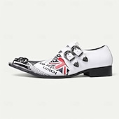 preiswerte Elementare Anzugschuhe-Weiße Punk-Rock-Monk-Strap-Dressschuhe für Männer mit goldener Spitze britischer Flagge – Statement-Schuhe für Musikfestivals Themenpartys und Konzerte