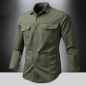 cheap Men&#039;s Work Shirts-Men&#039;s Shirt Summer Shirt Casual Shirt Button Up Shirt Cargo Shirt Black White Red khaki Dark Blue Long Sleeve Plain Shirt Collar Vacation Hawaiian Pocket Clothing Apparel 100% Cotton Fashion Casual