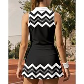 abordables Ensemble de Tennis Féminin-Femmes Géométrique Ensemble de sport Ensemble de tennis Jupes de tennis Chemise de tennis 2 Pièces Sans manches Patchwork Imprimé Respirant Tennis Le golf Badminton Col Rabattu Jupe Noir Vêtements de