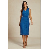 abordables Ensembles de robes-Femme Robe Ensemble Robe dentelle Robe casual Robe de Mousseline Elégant Décontractées Plein Dentelle Robe mi-longue manche longue Col V Sortie Vin Bleu Automne Hiver Standard