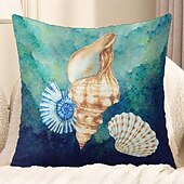 baratos Fronhas de Almofadas de Decoração-Capa de Almofada Decorativa com Conchas do Oceano 1PC Almofada Quadrada Macia para Sofá Capa de Almofada para Quarto Sala de Estar Cadeira