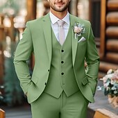 abordables Trajes de boda-Trajes de Boda de Verano para Hombre en Azul Cielo Salvia Color Sólido Ajuste Estándar 3 Piezas De Un Solo Botón