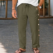 baratos Retrô-Homens Calças de linho Calças Calça verão Calças largas Com Cordão Cintura elástica Botão Lateral Tecido Respirável Comprimento total Ao ar livre Férias Casual Férias Estilo Étnico Preto Branco