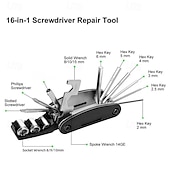 お買い得  手工具-16 in 1 ポータブル自転車修理ツールキット 六角レンチ ナット タイヤ ドライバー オートバイ 自転車修理ツール