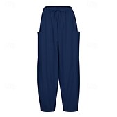 economico Pantaloni in lino e cotone semplici-Per donna Gamba larga Pantaloni Vacanza Moda Lunghezza intera Misura del girovita medio Semplice Elastico in vita Traspirante Confortevole Micro-elastico Streetwear Abbigliamento quotidiano Uscire
