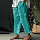 cheap Plain Cotton Linen Pant-Women&#039;s EU / US Size Beach Shorts Comfort Full Length Natural Solid Color Casual Daily Deep Green Dark Brown Black 3# White Spring, Fall, Winter, Summer Loose Fit