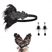 baratos Acessórios e mais-Anos 20 O Grande Gatsby Faixa De Cabelo Estilo Melindrosa O Grande Gatsby Pena Purpurina Brilhante Vintage Mulheres Carnaval Dia dos namorados Baile de Máscaras Traje de festa para noite Mascarilha