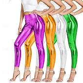 olcso Alsók-Retró 1970-es évek Hosszú Leggingek PU nadrág Diszkó Fényes latex patent Fémes Női Mindszentek napja Farsang Pride Parade Büszkeség hónapja Felnőttek Nadrágok Minden évszak