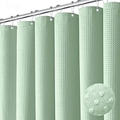 abordables Cortinas de ducha-Cortinas de ducha de tela gruesa texturizada de waffle Resistente a la humedad Forro con ganchos de acero inoxidable Calidad de lujo hotelera Verde salvia 180cm*180cm(70&quot;*70&quot;)