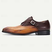 levne Klasické Společenské Boty-pánské hnědé mnišské společenské boty s laserem vyřezávanými detaily – elegantní plesové a banketní boty z prémiové kůže