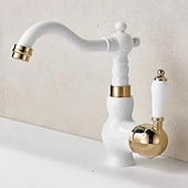 economico Classici-miscelatore monocomando per lavabo da bagno in ottone, rubinetti monocomando per lavabo a ponte rubinetto in ceramica, rubinetti monoforo per tubo flessibile freddo e caldo