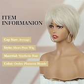 cheap Older Wigs-Short Blonde Wigs for White Women with Bangs Pixie Cut Straight Synthetic Replacement Wigs