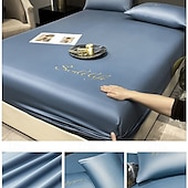 abordables Parures de draps-Ensemble de drap en soie glacée drap de lit simple housse de lit d&#039;été trois pièces protection complète du matelas housse de poussière