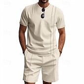 cheap Men&#039;s Tee Sets-Men&#039;s T-shirt Suits 2 Pieces Outfits Tee &amp; Shorts Short Sleeve Crew Neck Summer Plain Fashion Casual 2 Piece Vacation Daily Wear Going out Black White Royal Blue Top Tee for Men