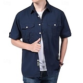 economico Camicie da lavoro da uomo-Per uomo Camicia Camicia Estiva Camicia casual Camicia con Bottoni Camicia cargo Blu Kaki Verde militare Beige Grigio Manica Corta Semplice Colletto a Camicia Vacanza Camicia hawaiana Tasca