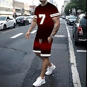 cheap Men's Printed Tees sets-Men's Number 2pcs Tees sets Summer Tops Short Sleeve Short Pants Crew Neck Athleisure Sports &amp; Outdoor Casual Daily 3D Print Summer Black and Red
