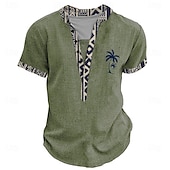 economico Stile etnico-Per uomo Grafico Tribale Maglia Henley Manica Corta Stampa 3D Moda Designer Essenziale Streetwear Casuale Quotidiano Estate Primavera Blu chiaro Nero Verde chiaro Cachi Henley Maglietta Henley