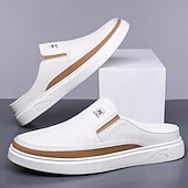 Недорогие Мужские клоги и мюли-мужские белые мюли — стильный дизайн слипонов с коричневыми акцентами, легкие и удобные для повседневной носки, неформальных выходов и путешествий