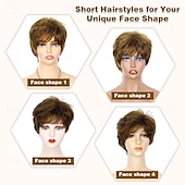 abordables perruque plus âgée-Perruque courte brune coupe lutin, perruques courtes en cheveux superposés avec frange, perruque de remplacement en cheveux synthétiques duveteux pour femmes, perruques de costumes d&#039;Halloween
