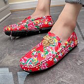 preiswerte Herrenpantoletten &amp; -slipper-Blaue Slipper für Herren mit Blumenmuster und Löwenkopf-Dekoration, stylische Mokassins, ideal für Freizeitausflüge, als Freizeitkleidung und für erholsame Ferien