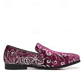 baratos Sapatilhas e Mocassins para Homem-mocassins masculinos bordados com flores roxas – sapatos de veludo elegantes para bailes de formatura e eventos formais