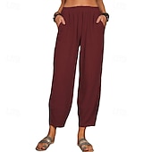 economico Pantaloni in lino e cotone semplici-Per donna Pantaloni in cotone e lino Pantaloni Eleganti Streetwear Casual Lunghezza intera Naturale Semplice Tasca Elastico in vita Comodo Confortevole Uscire Weekend Vinaccia Grigio Nero Bianco
