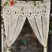 olcso Makrame és húrfüggönyök-Boho makramé gyöngyös függöny kézzel készült ajtó string függöny ajtókhoz és ablakokhoz pamut bojtok gyöngyök akasztva hippiként elválasztó folyosón szekrényben hálószobai nappali dekoráció 79&quot; L x