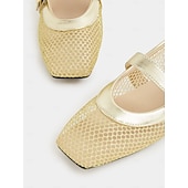 cheap Women&#039;s Flats-Women&#039;s Gold Mesh Mary Jane Flats – Elegant Low Heel Date Shoes with Buckle Strap for Casual Outings and Daily Wear