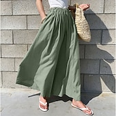 abordables Pantalon uni en coton et lin-Femmes Pantalon en coton et lin Slacks Mode Streetwear Longueur complète Naturel Uni Avec Poches Taille Élastique Confortable Sortir Week-end Vert forêt Bleu ciel clair Gris Bleu lagune Été Coupe