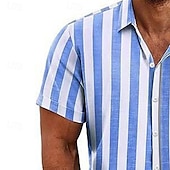 preiswerte Urlaub-Herren Hemd leinenhemd Sommerhemd Strandhemd Sommer Hawaiihemd Einfarbig Urlaub Straße Blau Grau Kurzarm Umschlagkragen Frühling &amp; Sommer Bekleidung Patchwork