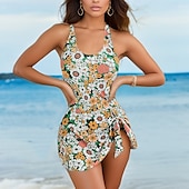 voordelige Zwemdresses-Dames Zwemkleding 2 stuks Korte broek Zwempak Blote rug Vakantie Strand Kleding Grafisch Bloem U-hals Mouwloos Badpakken
