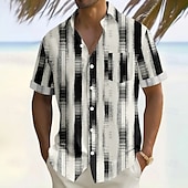 preiswerte Geometrische Muster-Herren Geometrisch Karo / Karomuster Farbverlauf Hemd Freizeithemd Knopfhemd Kurzarm Modisch lässig Urlaub Ferien Streetwear Sommer Umlegekragen 3D-Druck Eine Tasche vorne Leinenähnliches Hemd Beige