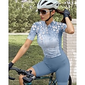 abordables Maillots pour femmes-Femmes Maillot de cyclisme Manche Courte Cyclisme Maillot Top avec 3 poches arrière Écran solaire Résistant aux UV Respirant Séchage Rapide Bleu Des sports Vêtement Tenue