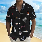 halpa Trooppiset kasvit-Miesten Kookospuu Trooppiset kasvit Havaiji paita Button Up paita Havaijilaispaita Lyhythihainen Havaijilainen Lomakeskus Loma Pyhäpäivä Ranta-asut Kesä Kevät Sänkyjen avaus kauluspaidat Musta