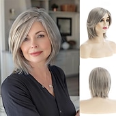 ショートウェーブボブウィッグ ベージュグレー 合成コスプレ用交換ヘアウィッグ 女性用 お買い得  古いかつら-ショートウェーブボブウィッグ ベージュグレー 合成コスプレ用交換ヘアウィッグ 女性用