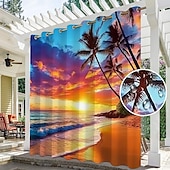 cheap Waterproof Curtains-Waterproof Outdoor Curtain Privacy, Sliding Patio Curtain Drapes, Pergola Curtains Grommet 3D Ocean Beach Landscape For Gazebo, Balcony, Porch, Party, 1 Panel
