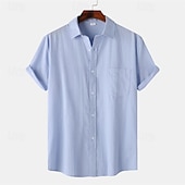 billiga Semester-Herr Skjorta Casual skjorta Knapp upp skjorta Slät Semester Gata Svart Vit Gul Armégrön Kortärmad Kavajslag Sommar Kläder Button-Down