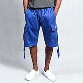 baratos Shorts de moletom-Homens Bermuda Cargo Calção Bolsos Com Cordão Cintura elástica Tecido Conforto Respirável Comprimento do joelho Ao ar livre Férias Desporto Casual Preto Branco