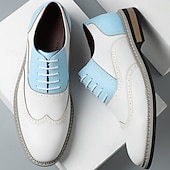 abordables Officiel-Chaussures richelieu pour homme en similicuir blanc et beige avec des touches de bleu – Chaussures de bal tendance pour hommes élégants