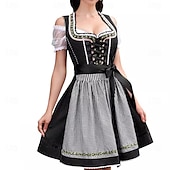billige Dirndl-Kvinnens Oktoberfest dirndl kjole snøring satengbånd rutete ølfestival forkle tradisjonell kjole Oktoberfest