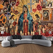 olcso művészeti kárpitok-Cinco de Mayo Függő Gobelin Mexikó Guadalupe Miasszonyunk Néprajz Nagy Gobelin Falfestmény Dekoráció Fénykép Háttértakara Takaró Függöny Otthon Hálószoba Nappali Dekoráció