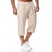 baratos Clássico-Homens Calças Capri Shorts de linho Shorts de verão Shorts de praia Bolsos Com Cordão Cintura elástica Tecido Conforto Respirável Comprimento da panturrilha Férias Feriado Praia Havaiana Boho Preto