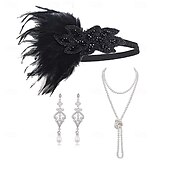 olcso Kiegészítők és még sok más-1920-as évek A nagy Gatsby Flapper fejpánt Gyöngyös karkötő Fülbevaló A nagy Gatsby Toll Retro Csillogó glitter Kristály / Strassz Női Farsang Valentin nap Álarcos mulatság Party estélyi viselet