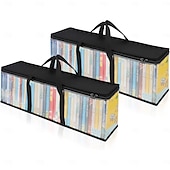 abordables Rangement et organisation-Lot de 2 sacs de rangement pour CD, étuis, supports de boîtiers DVD, sacs de transport de disques vinyles avec poignées, organisateur de stockage multimédia pour DVD/CD/jeux vidéo, disques Blu-ray