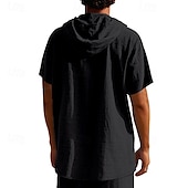 preiswerte Baumwoll-Leinenhemd-Herren Hemd Leinenhemd Popover-Hemd Freizeithemd Baumwollhemd Einfach Urlaub Straße Schwarz Weiß Gelb Marineblau Kurzarm Mit Kapuze Sommer Bekleidung Button-Down