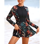abordables Lycra de surf-Femmes Maillot de Bain Rash Guard Protection Solaire UV UPF50+ Léger manche longue Spandex Maillot de Bain maillot de bain ​fermeture éclair sur le devant Natation Surf Plage Sports Nautiques Tropical