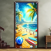 cheap Garage &amp; Door Banners-Beach Drinking Door Decorations Door Covers Door Tapestry Door Curtain Decoration Backdrop Indoor/Outdoor Door Banner for Front Door Farmhouse