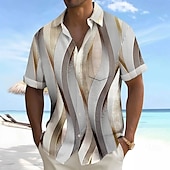 voordelige Geometrisch patroon-Voor heren Geometrisch Gestreept Golven Overhemd Zomer overhemd Overhemd met knopen Korte mouw Mode-casual Buiten Vakantie Dagelijks gebruik Zomer Lente Strijkijzer 3D-afdrukken shirts met kraag